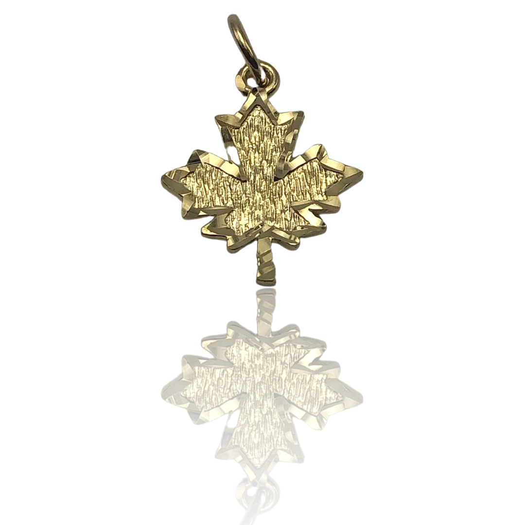10K Yellow Gold Maple Leaf Charm Pendant 