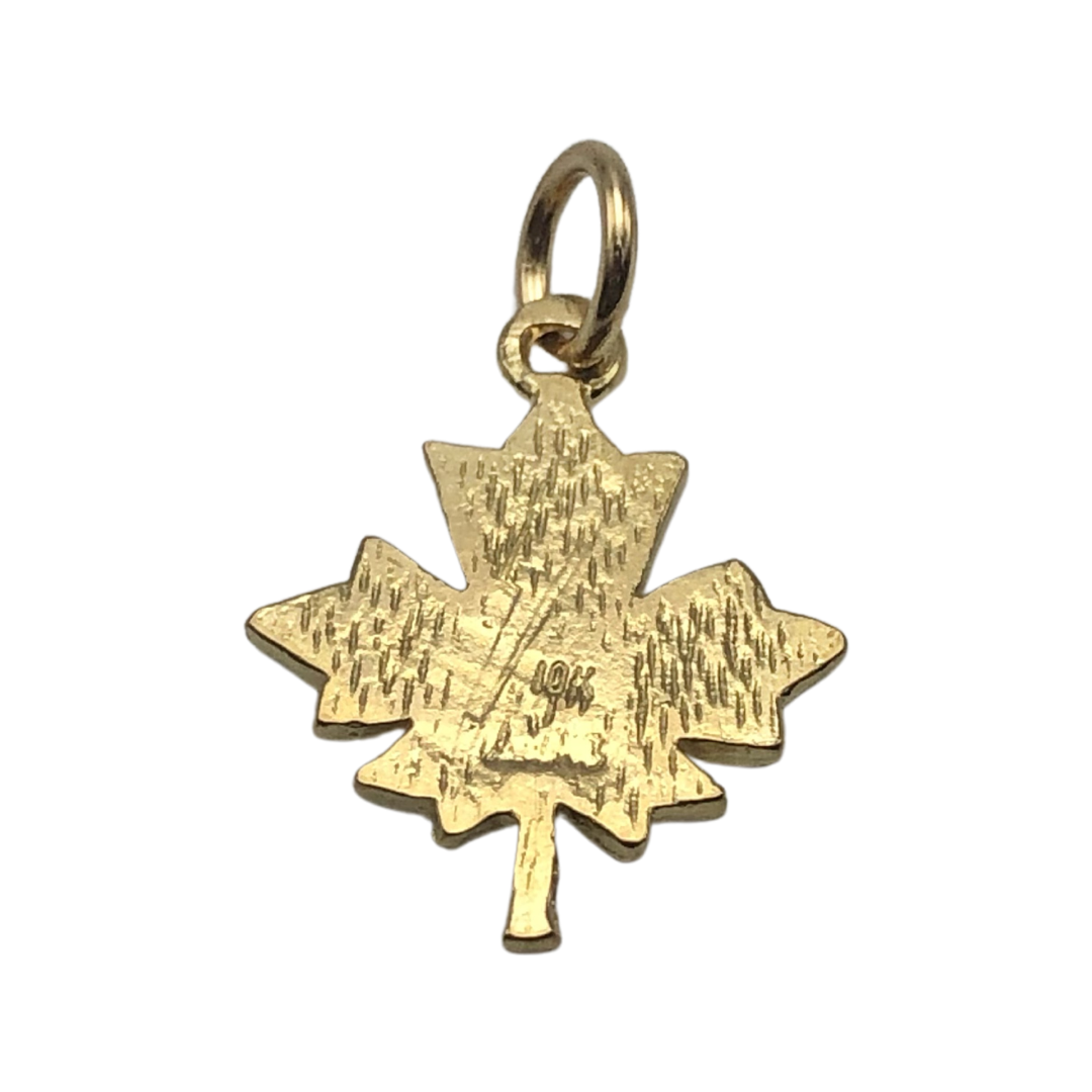 10K Yellow Gold Maple Leaf Charm Pendant 