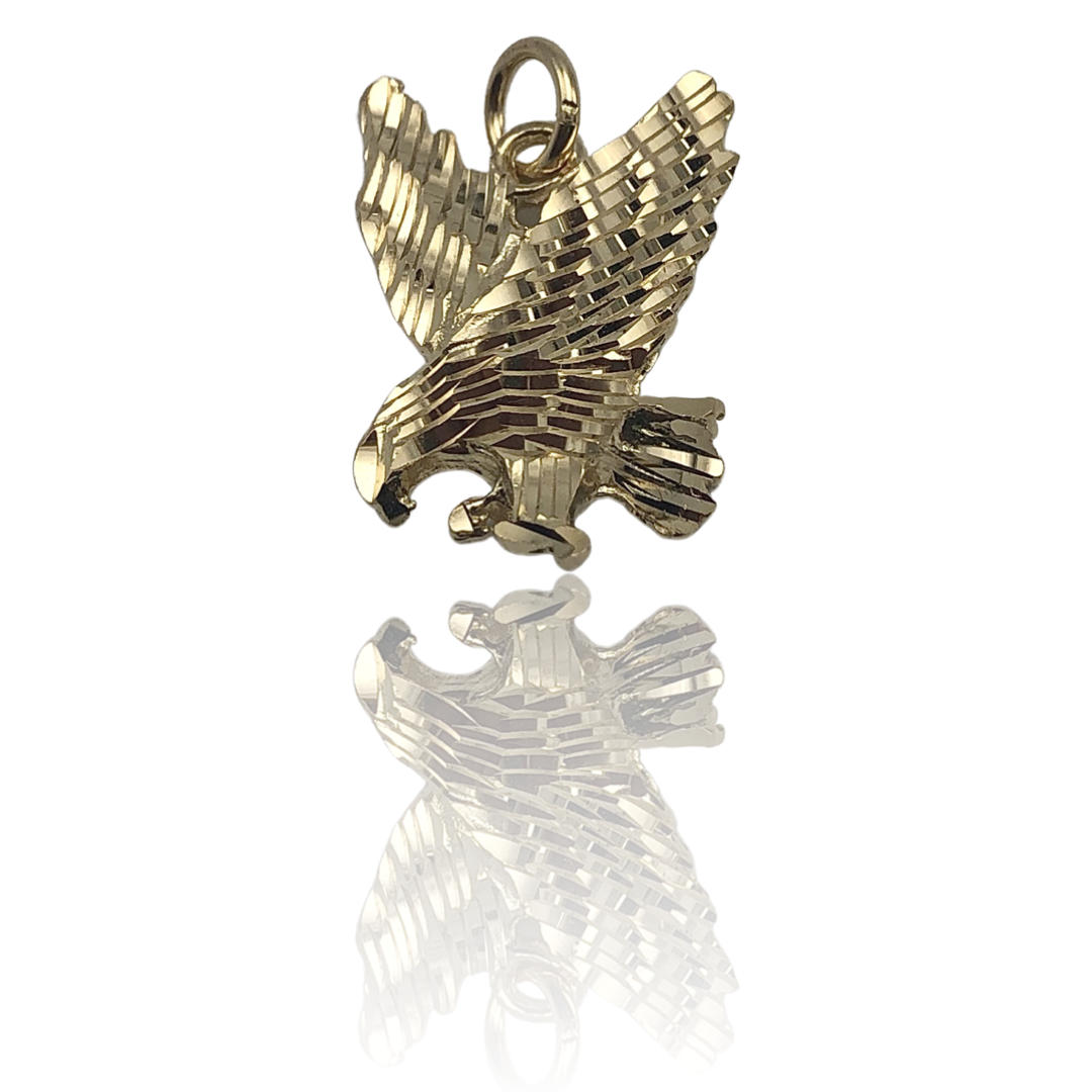 Solid Yellow Gold Diamond-Cut Eagle Pendant