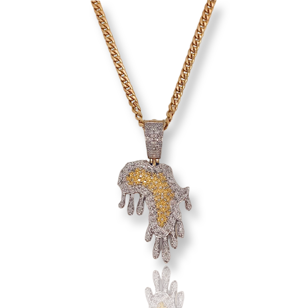 Canary Diamond Africa Map Pendant With Cuban Chain
