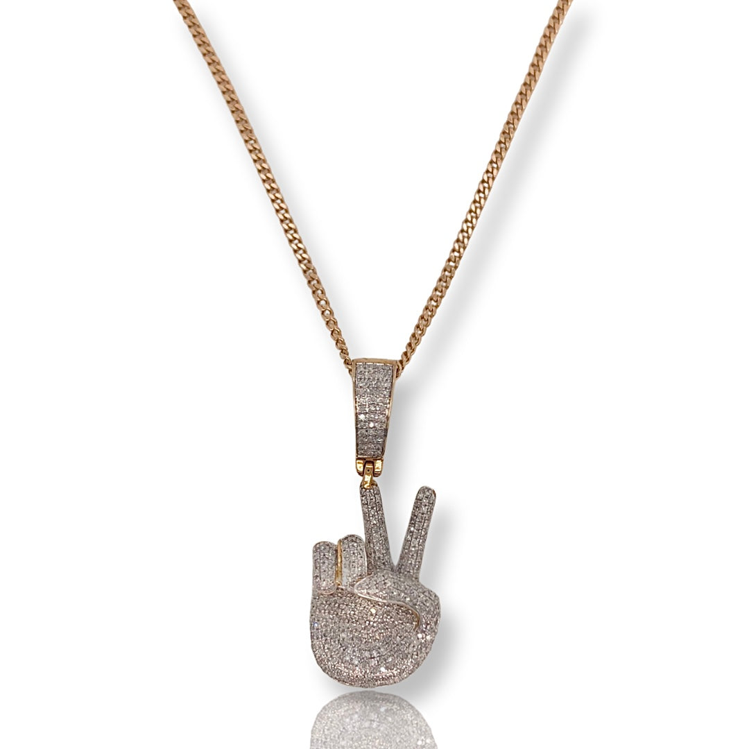 Diamond Peace Hand Pendant With Micro Cuban Chain