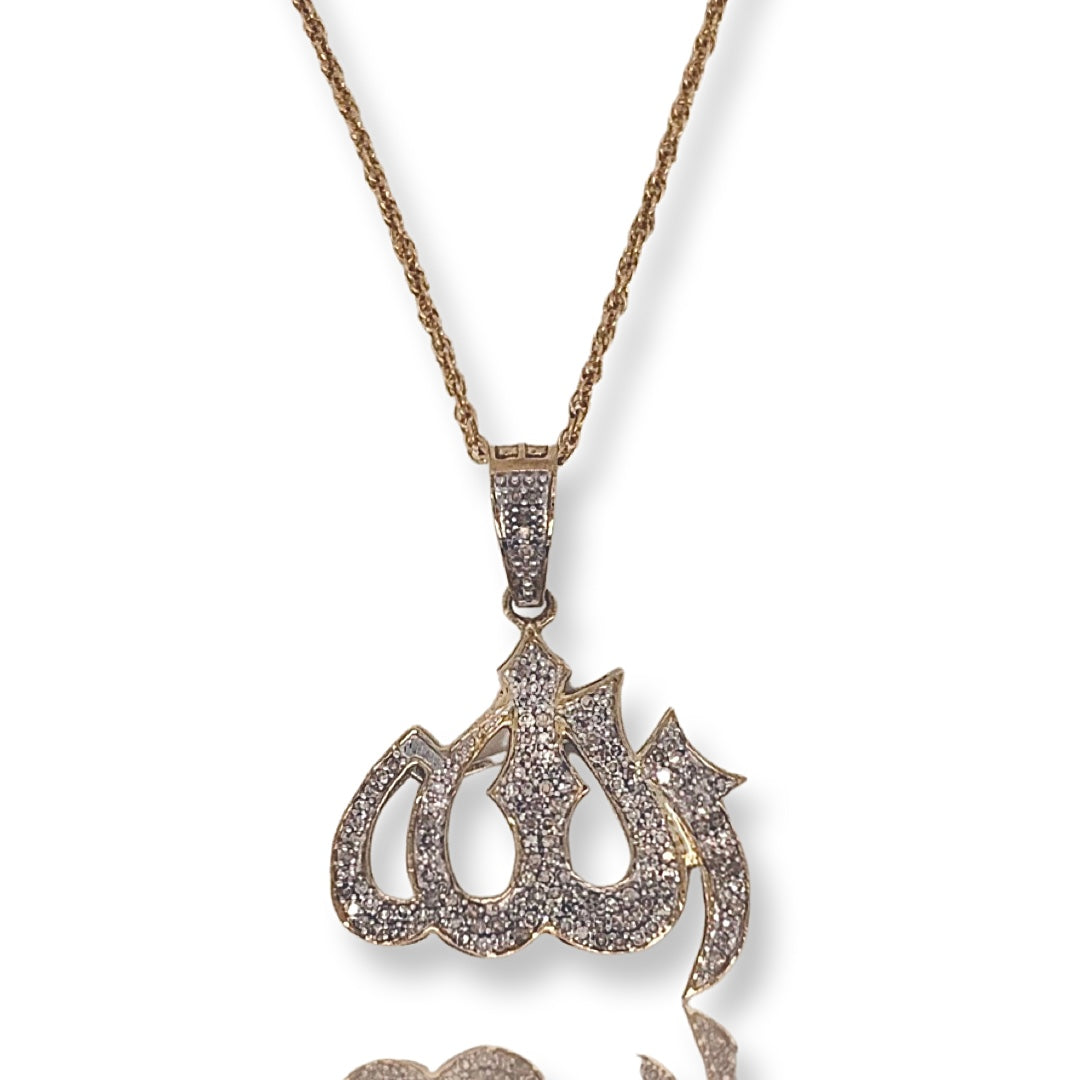 Diamond Allah Pendant With Rope Chain