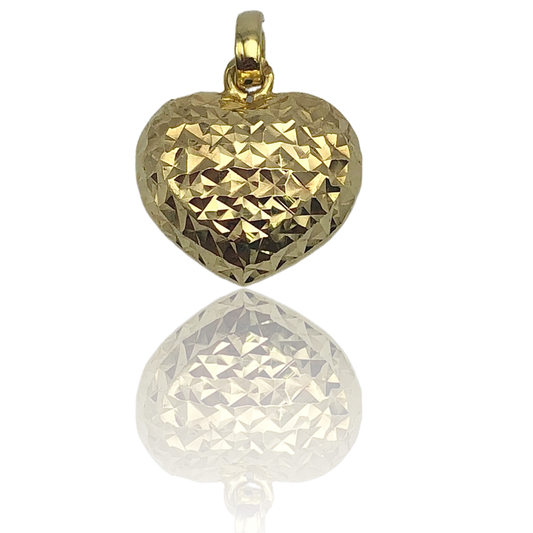 Yellow Gold Diamond-Cut Puffed Heart Charm