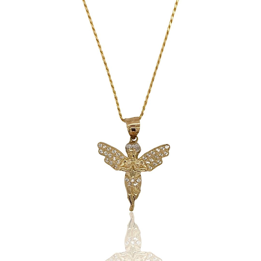 Cz Angel Pendant With Rope Chain