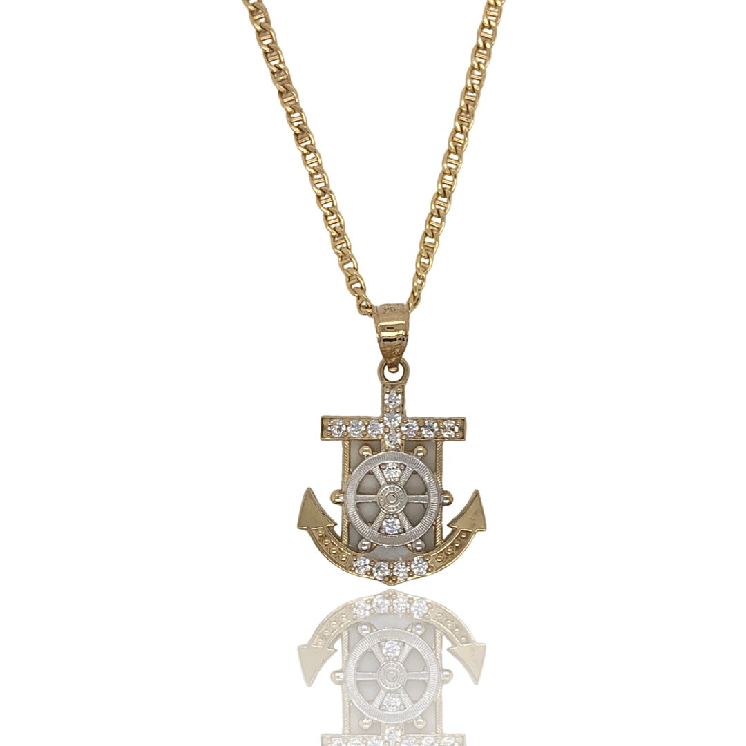 Cz Anchor Pendant With Mariner Chain