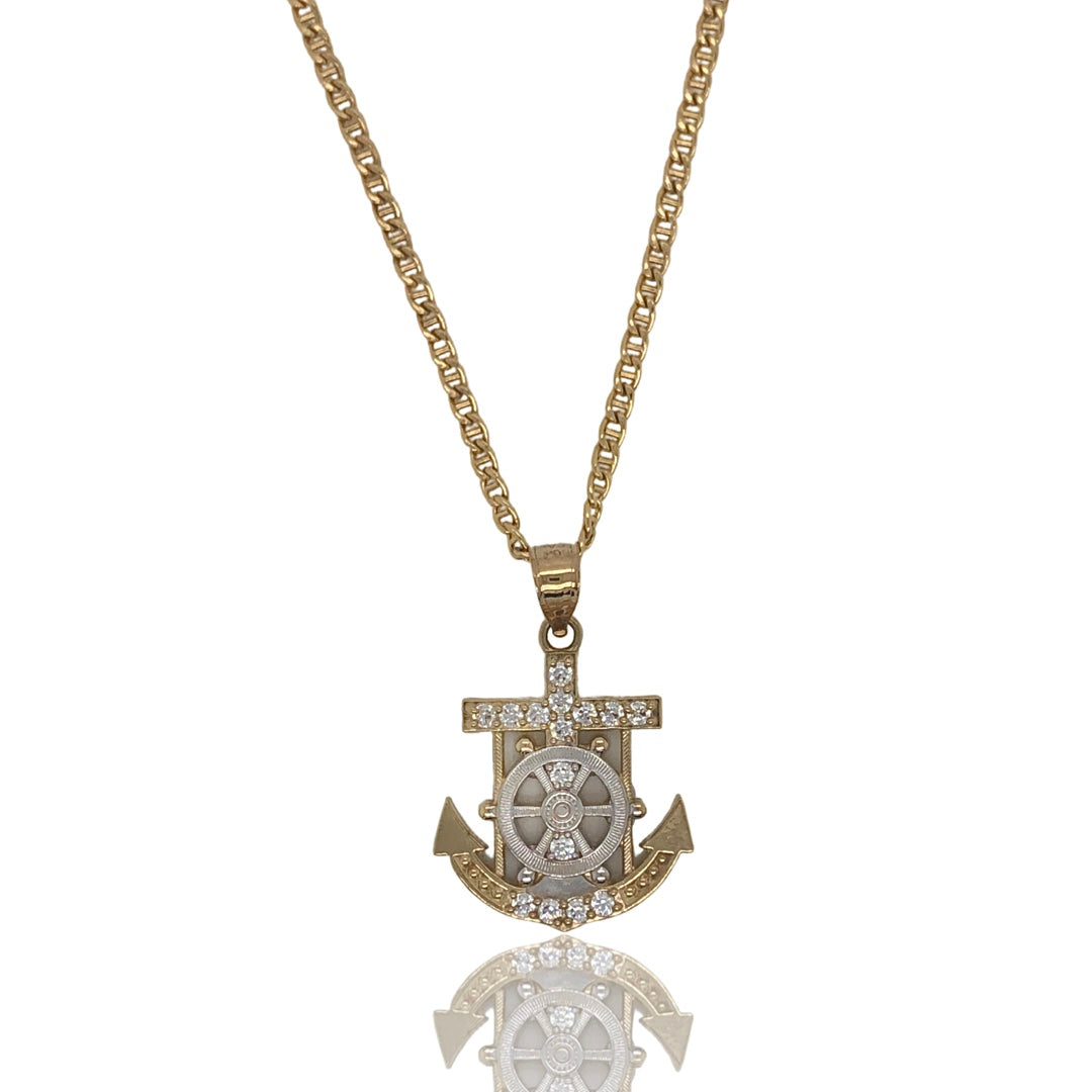 Cz Anchor Pendant With Mariner Chain