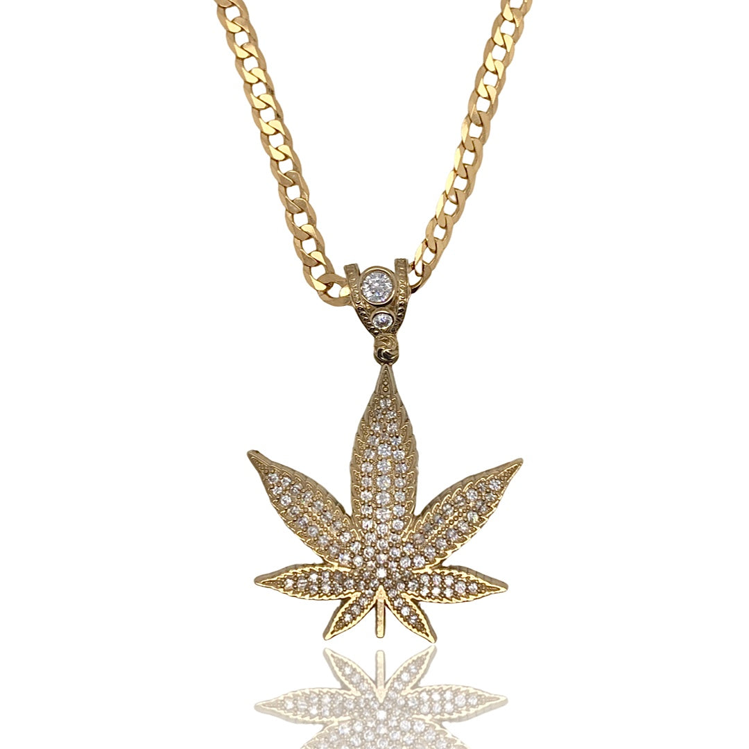Leaf Pendant With Solid Curb Chain