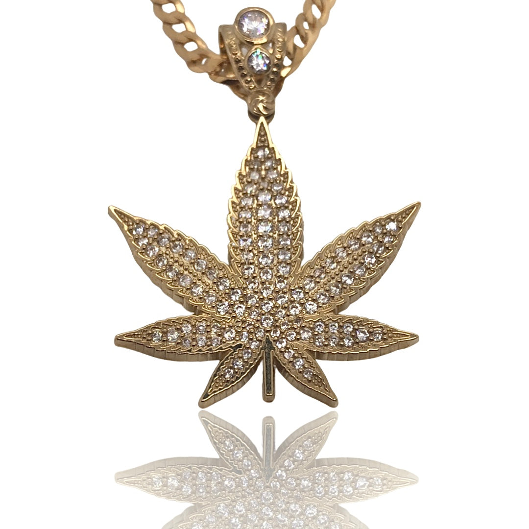 Leaf Pendant With Solid Curb Chain