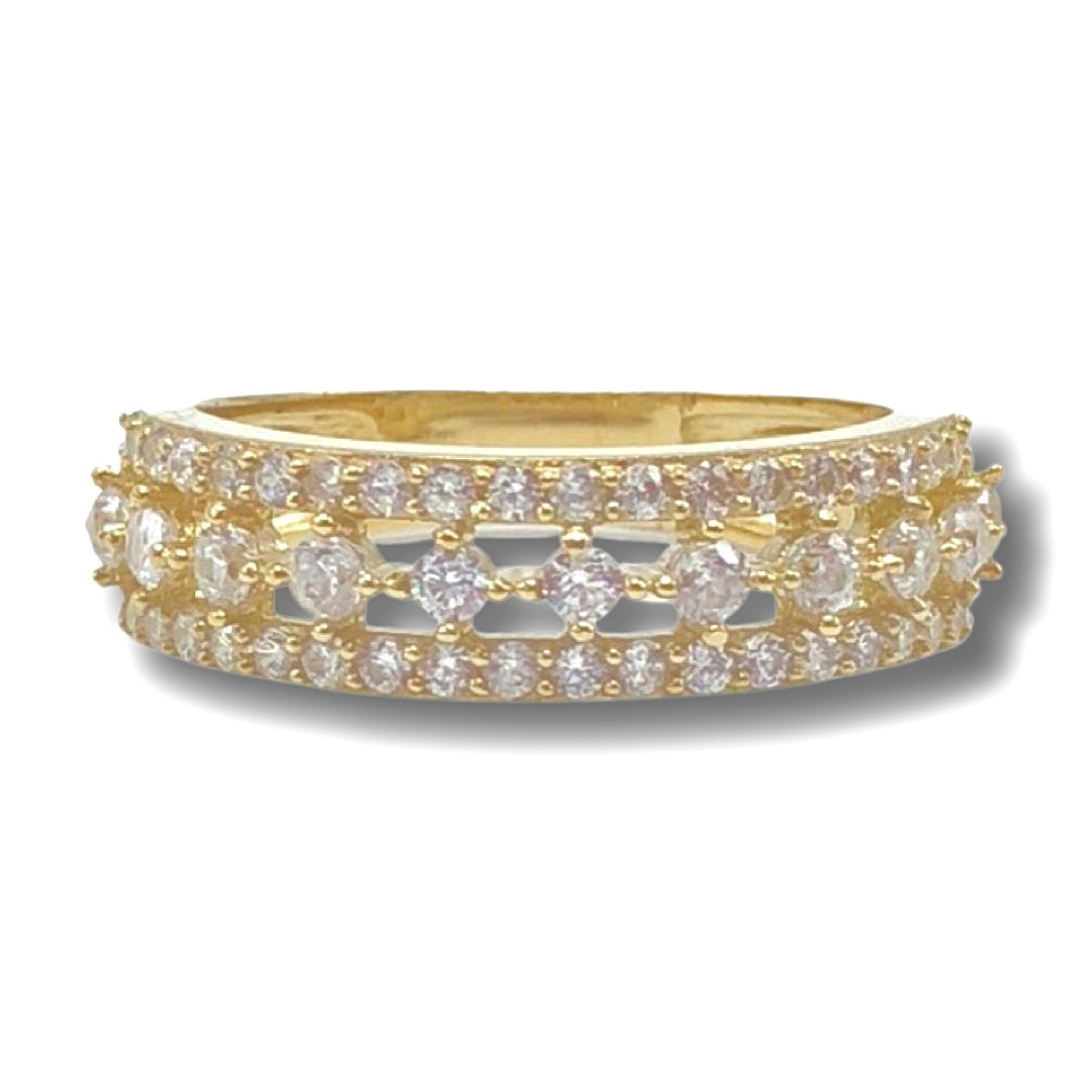 10K Yellow Gold Three-row Cubic Zirconia Ring