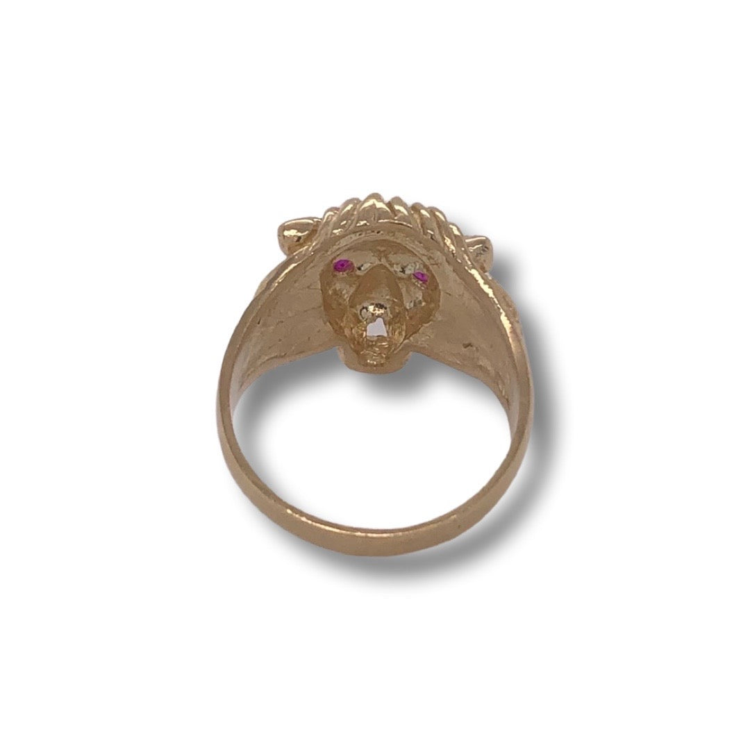 10K Solid Yellow Gold Lion Head Ring