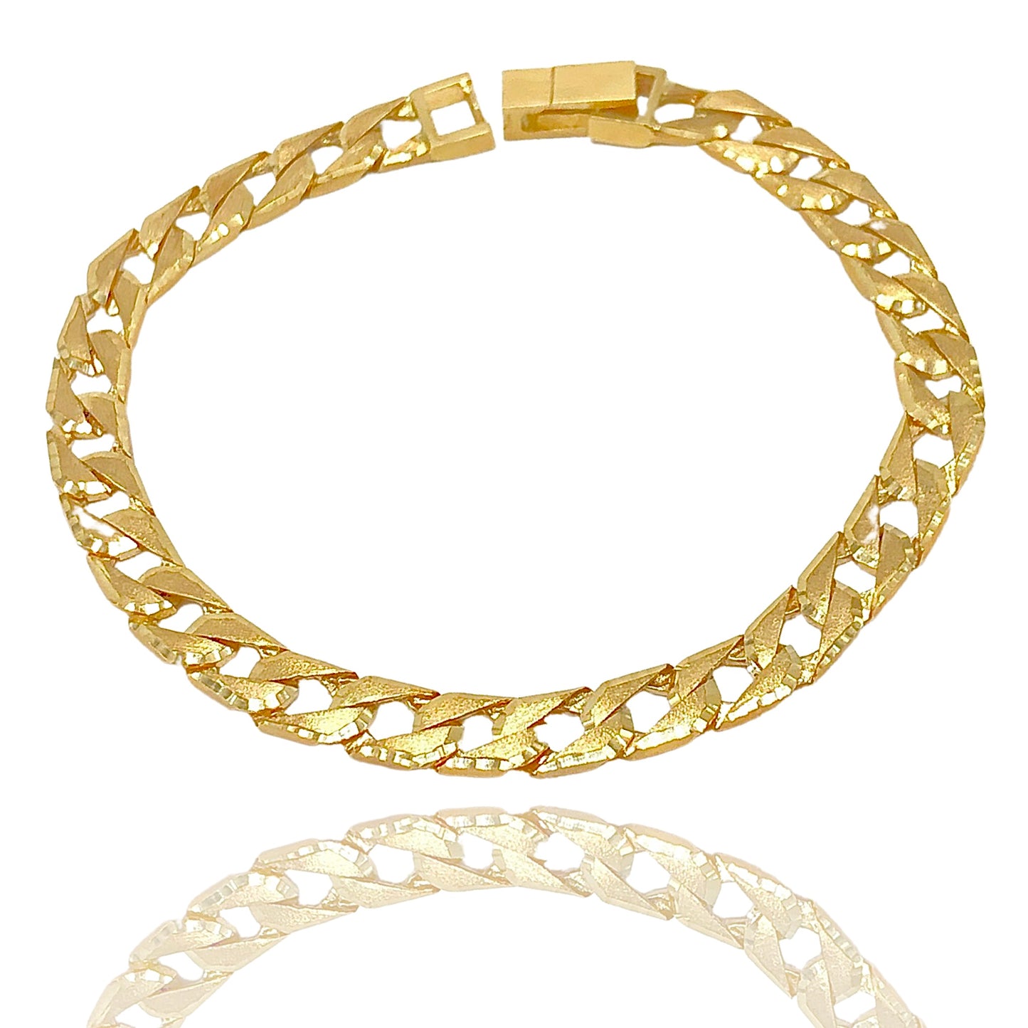 10K Solid Yellow Gold Diamond-Cut Curb Link Bracelet (6.8MM)