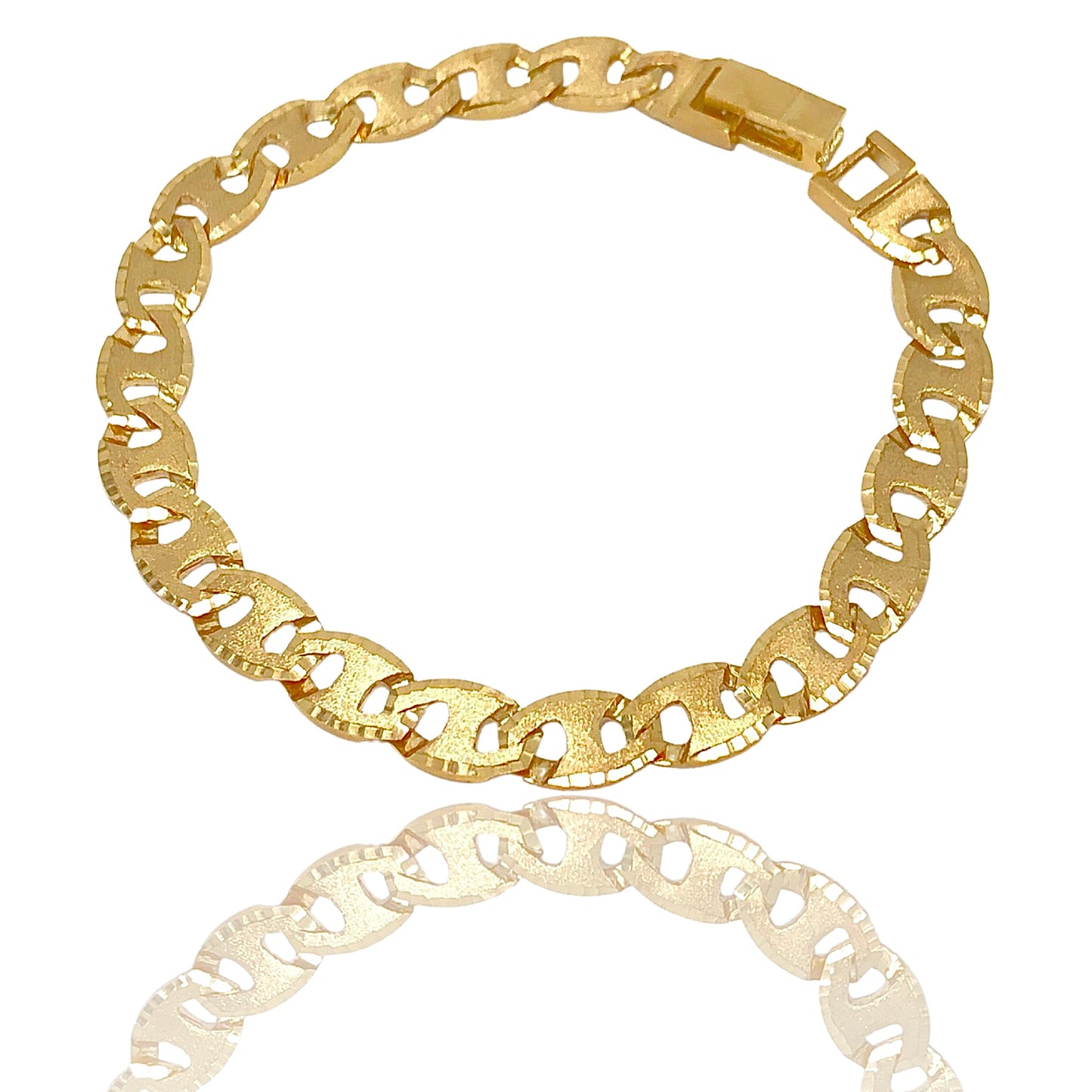 10K Yellow Gold Solid Flat Mariner Anchor bracelet (8MM)