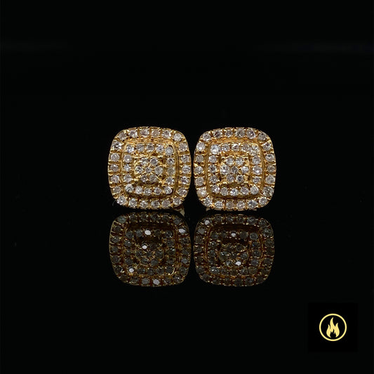 14K Yellow Gold Square Diamond Earrings 0.20ct