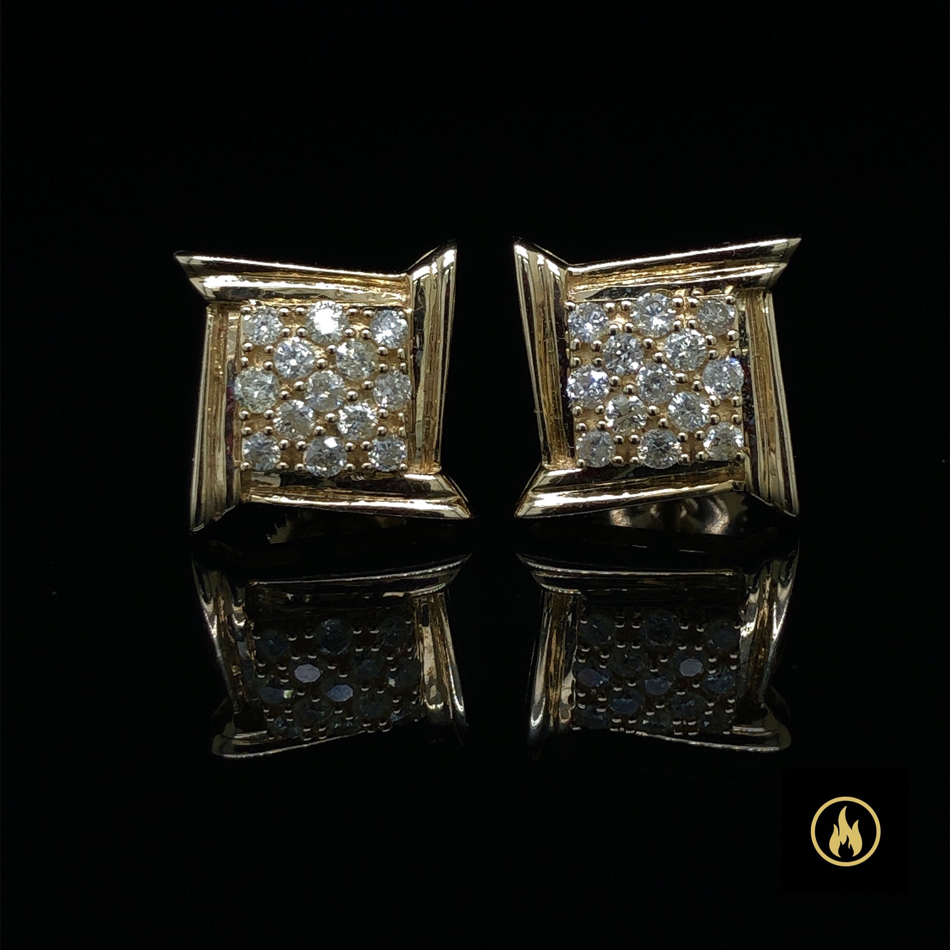 14K Yellow Gold Square Diamond Earrings 0.60ct
