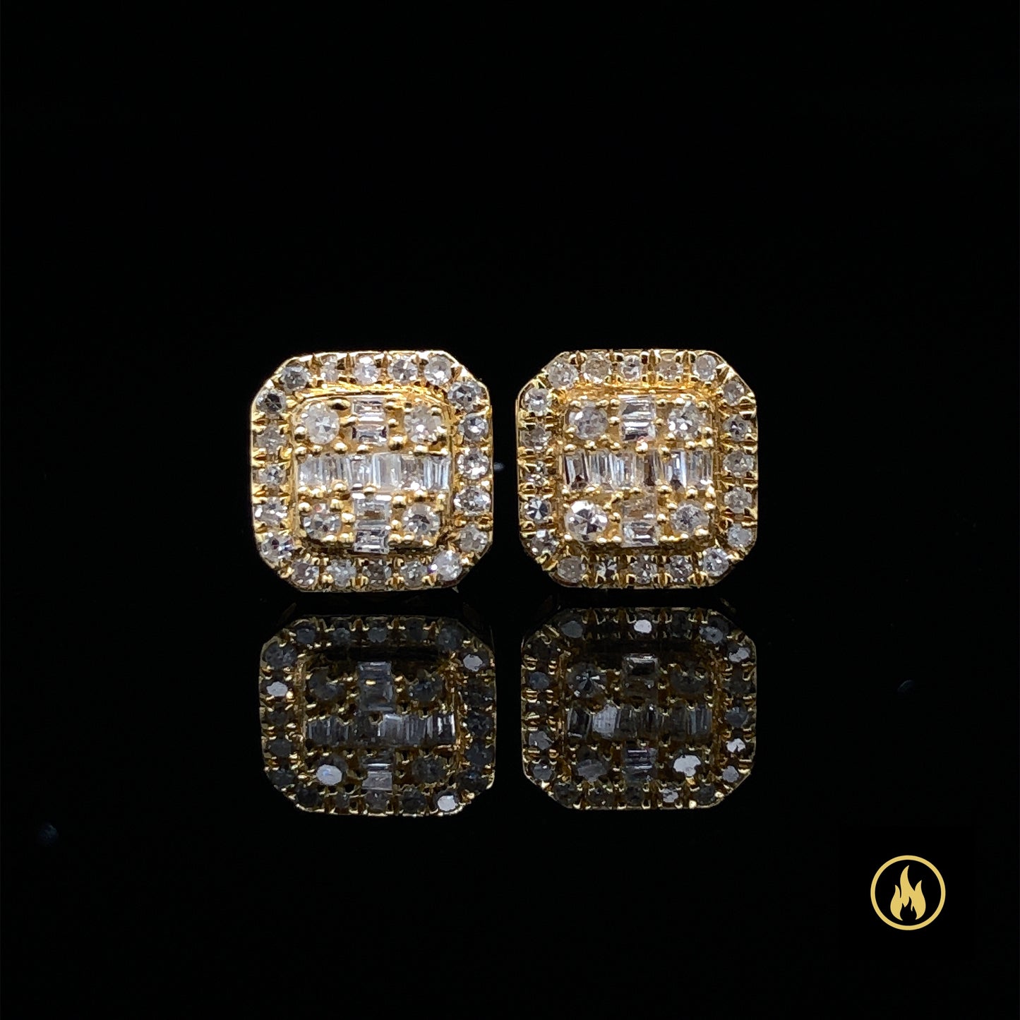 14K Yellow Gold Square Diamond Earrings 0.35ct