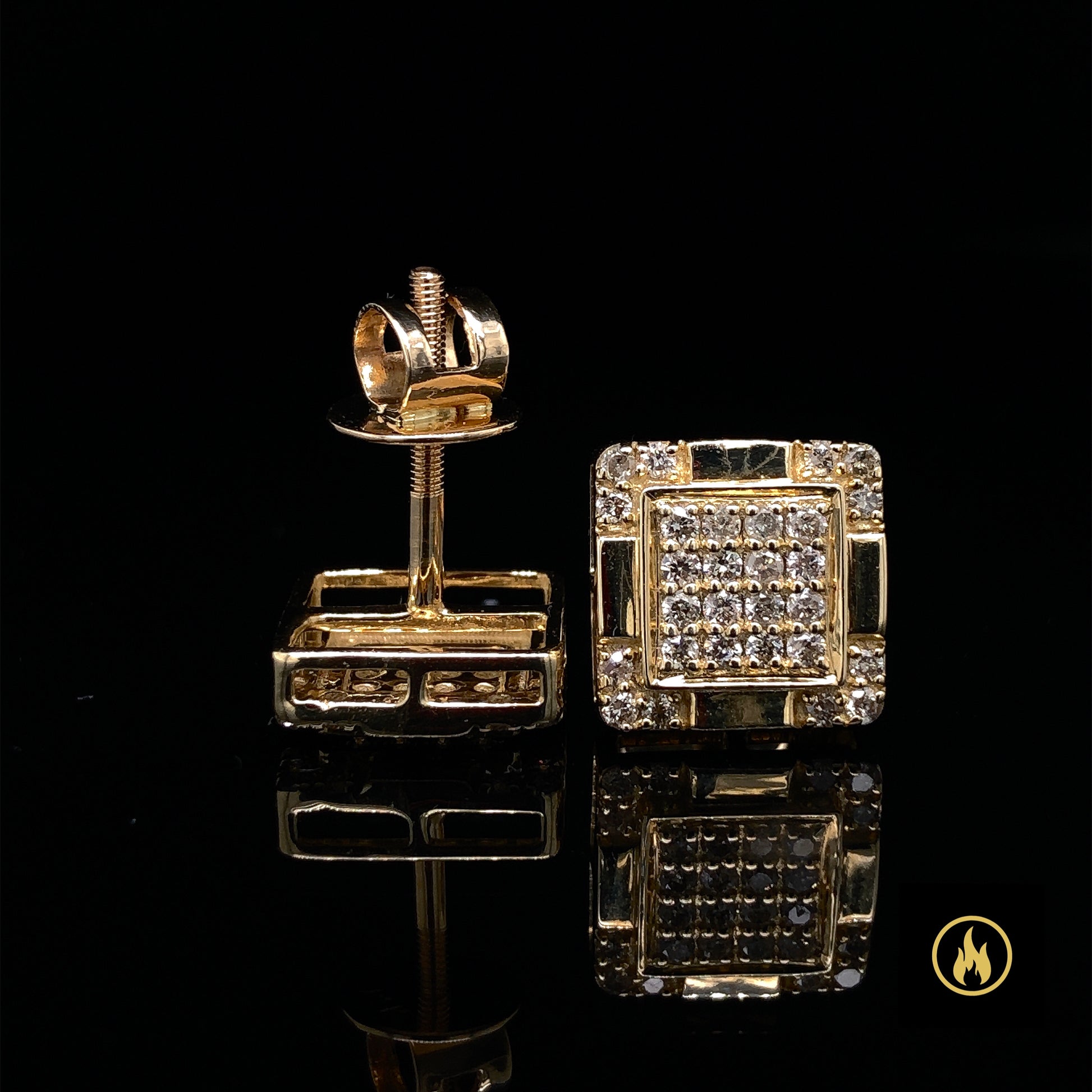 14K Yellow Gold Square Diamond Earrings 0.58ct