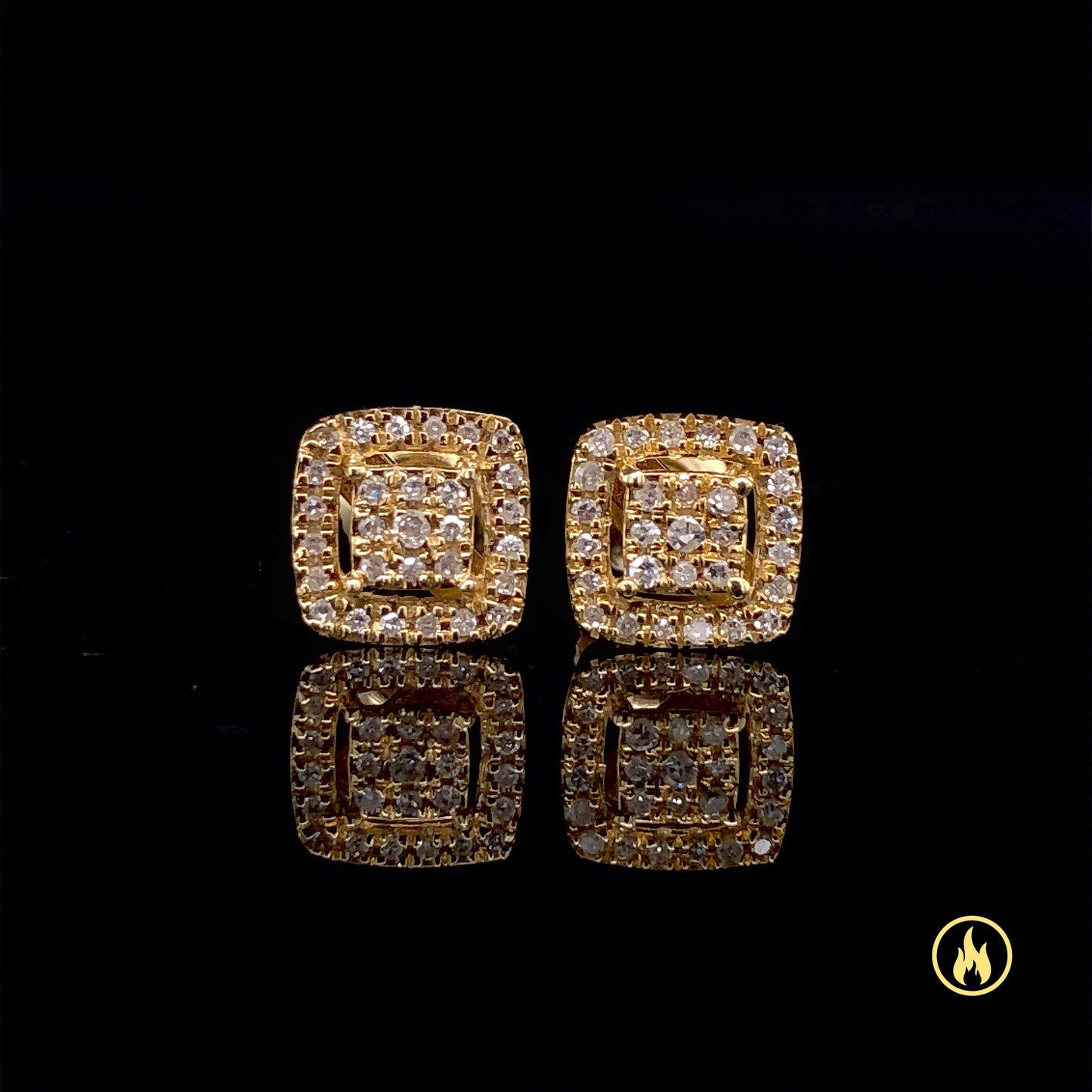 14K Yellow Gold Square 3D Diamond Earrings 0.16ct
