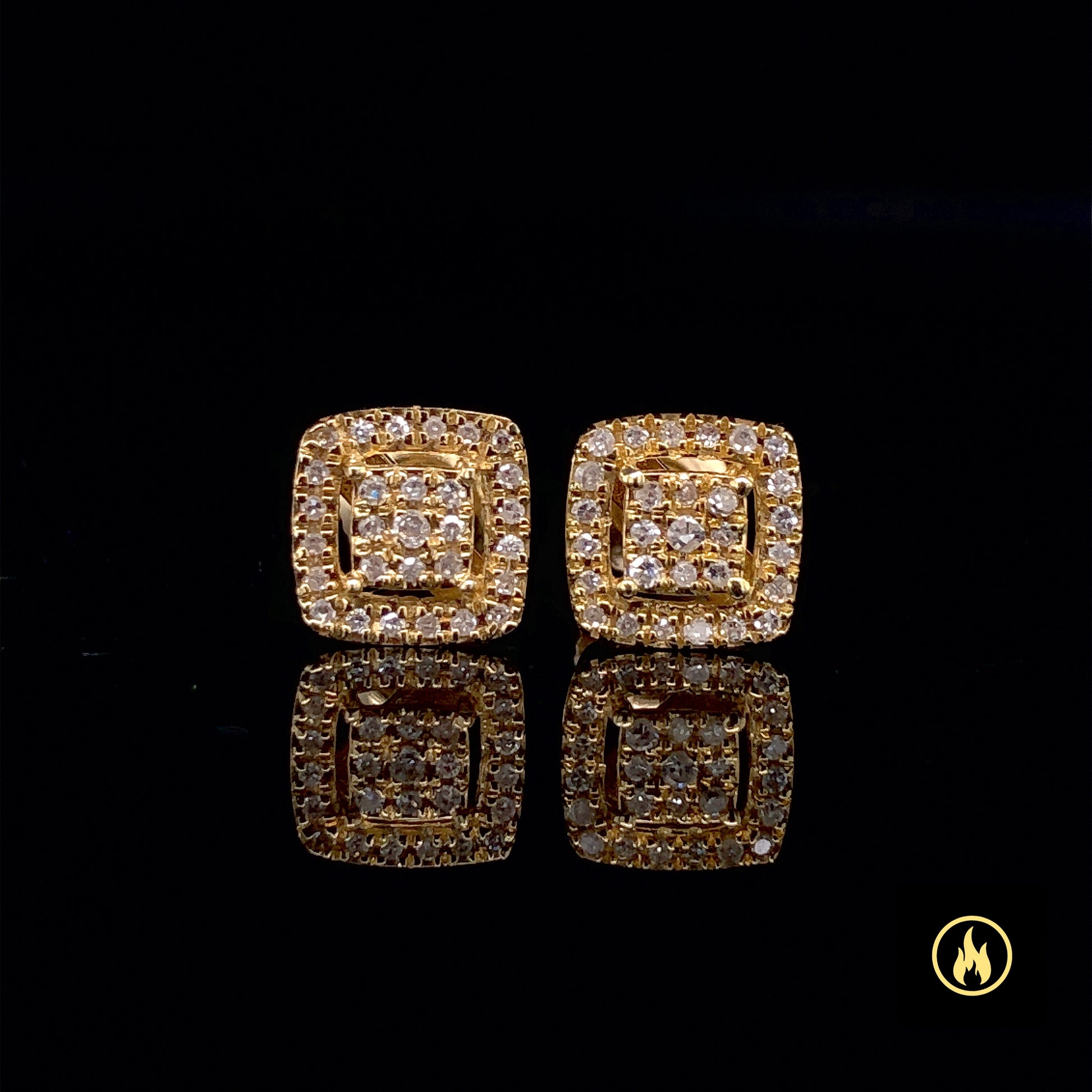 14K Yellow Gold Square 3D Diamond Earrings 0.16ct
