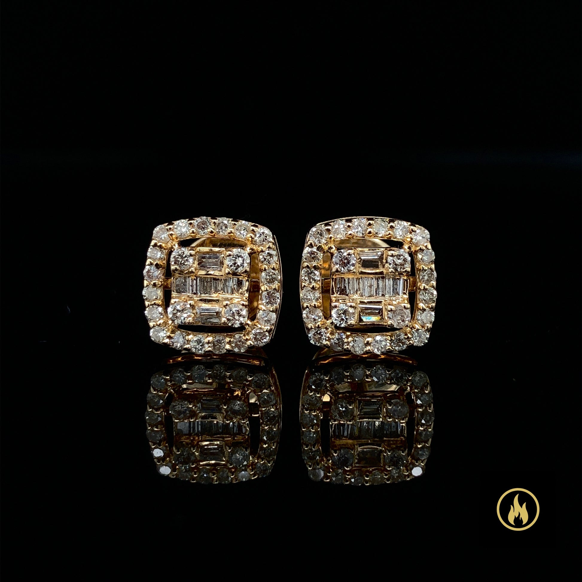 14K Yellow Gold Square Diamond Earrings 0.67ct