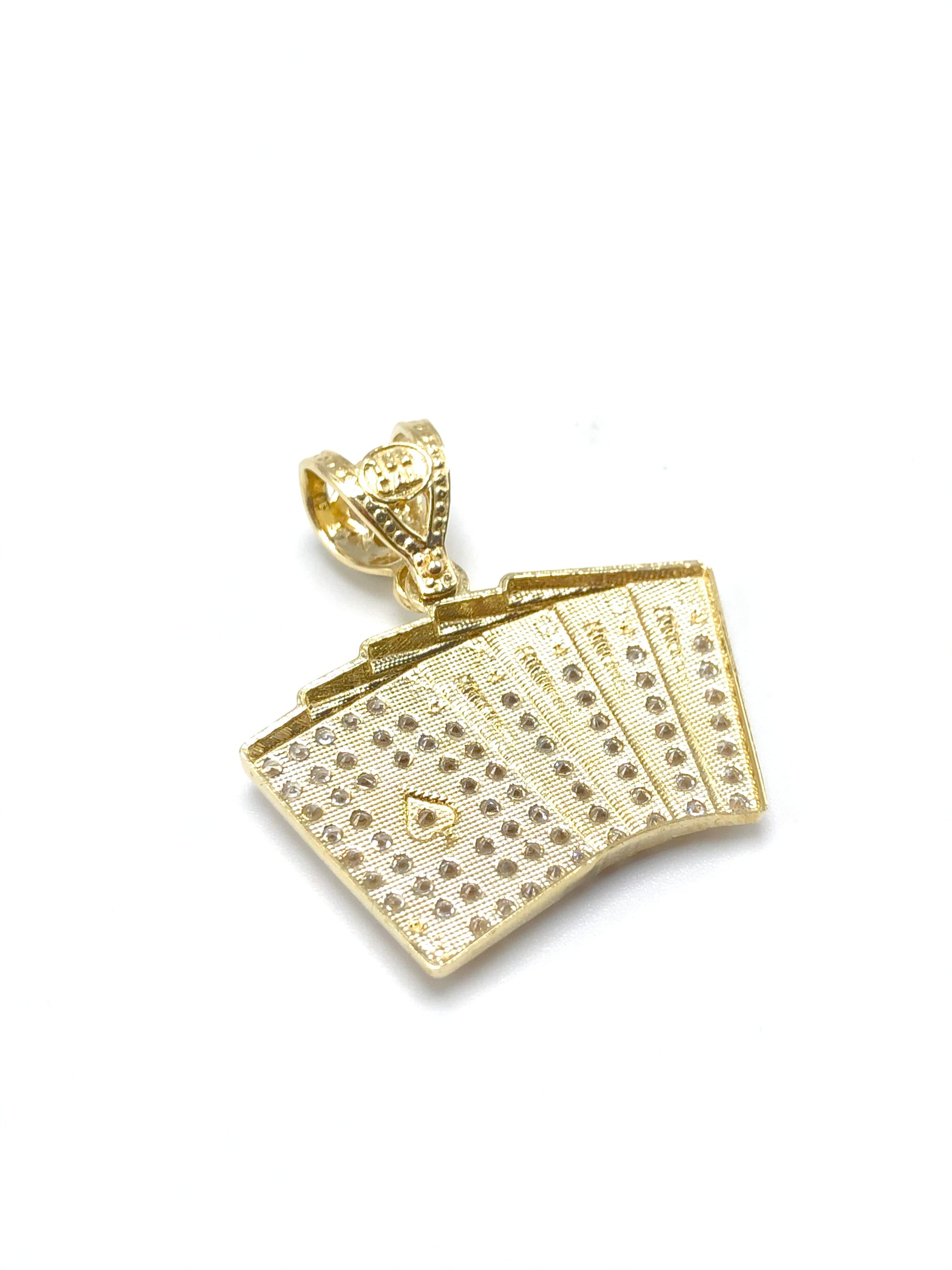 10K Yellow Gold CZ Ace Of Spades Flush Playing Cards Pendant