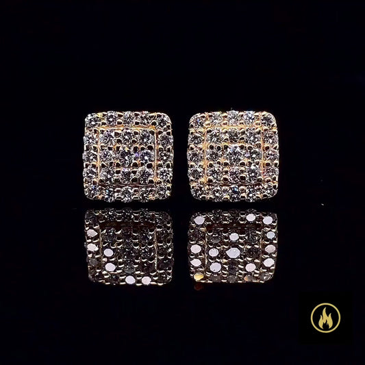 Solid Yellow Gold Diamond VS-VVS Square Earrings