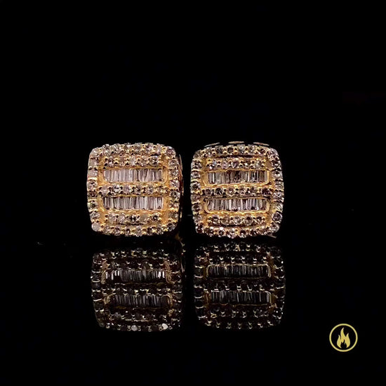 14K Yellow Gold Square Diamond Earrings 0.40ct 