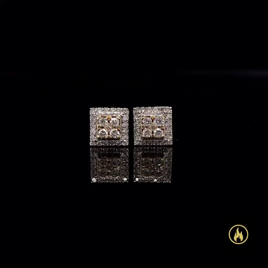 14K Yellow Gold Square Diamond Earrings 0.28ct