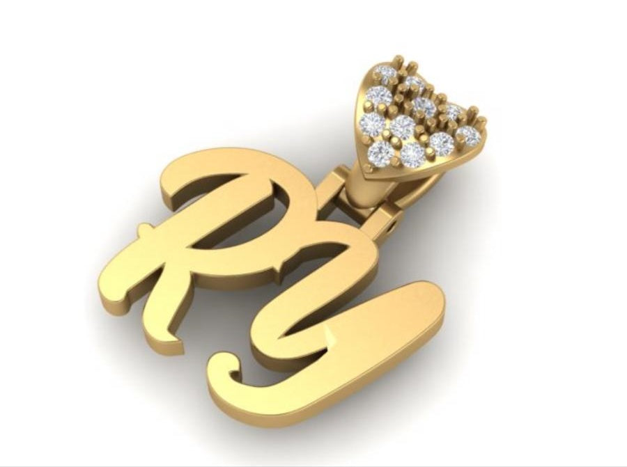Gold Custom Design Initials with Diamond Heart Bail