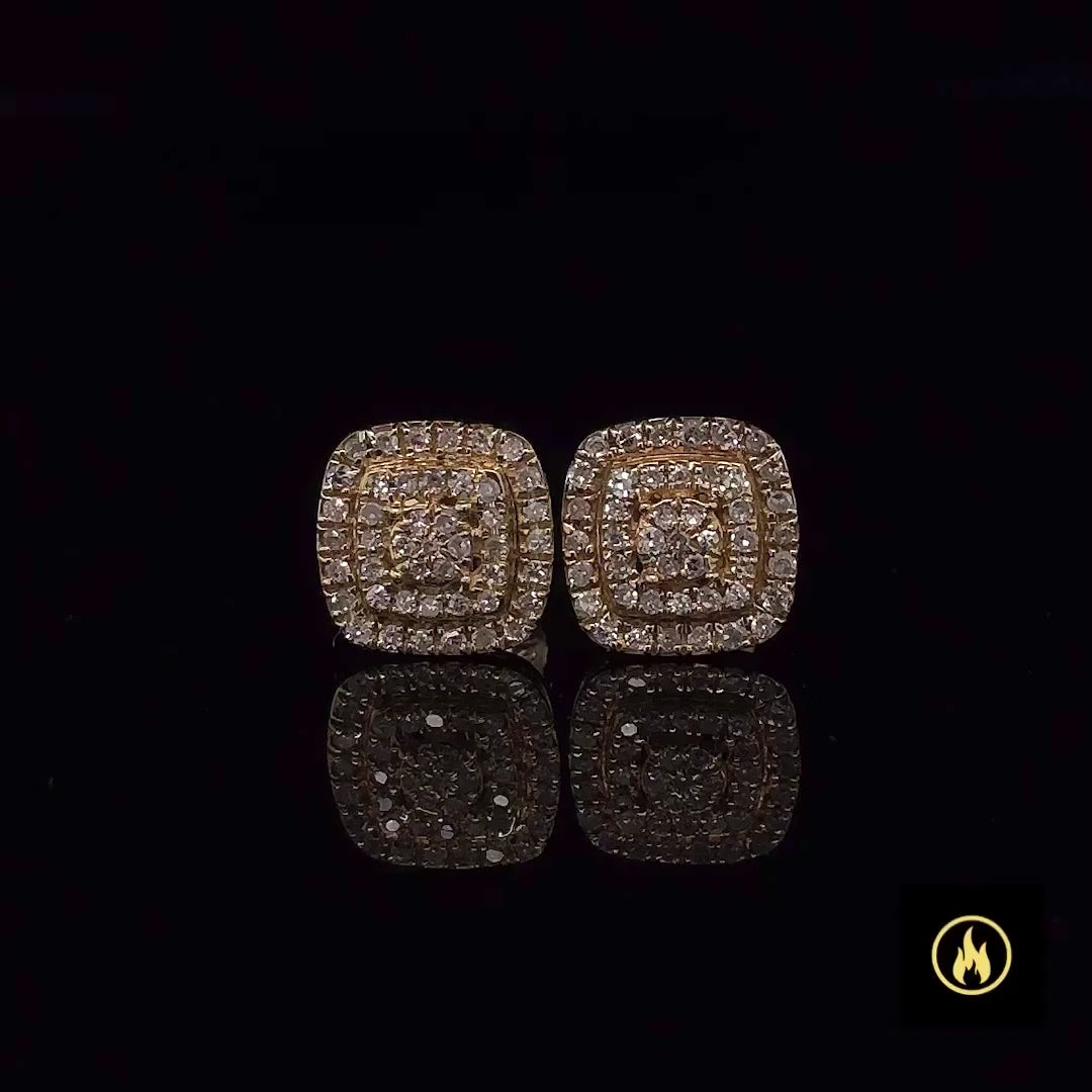 14K Yellow Gold Square Diamond Earrings 0.20ct