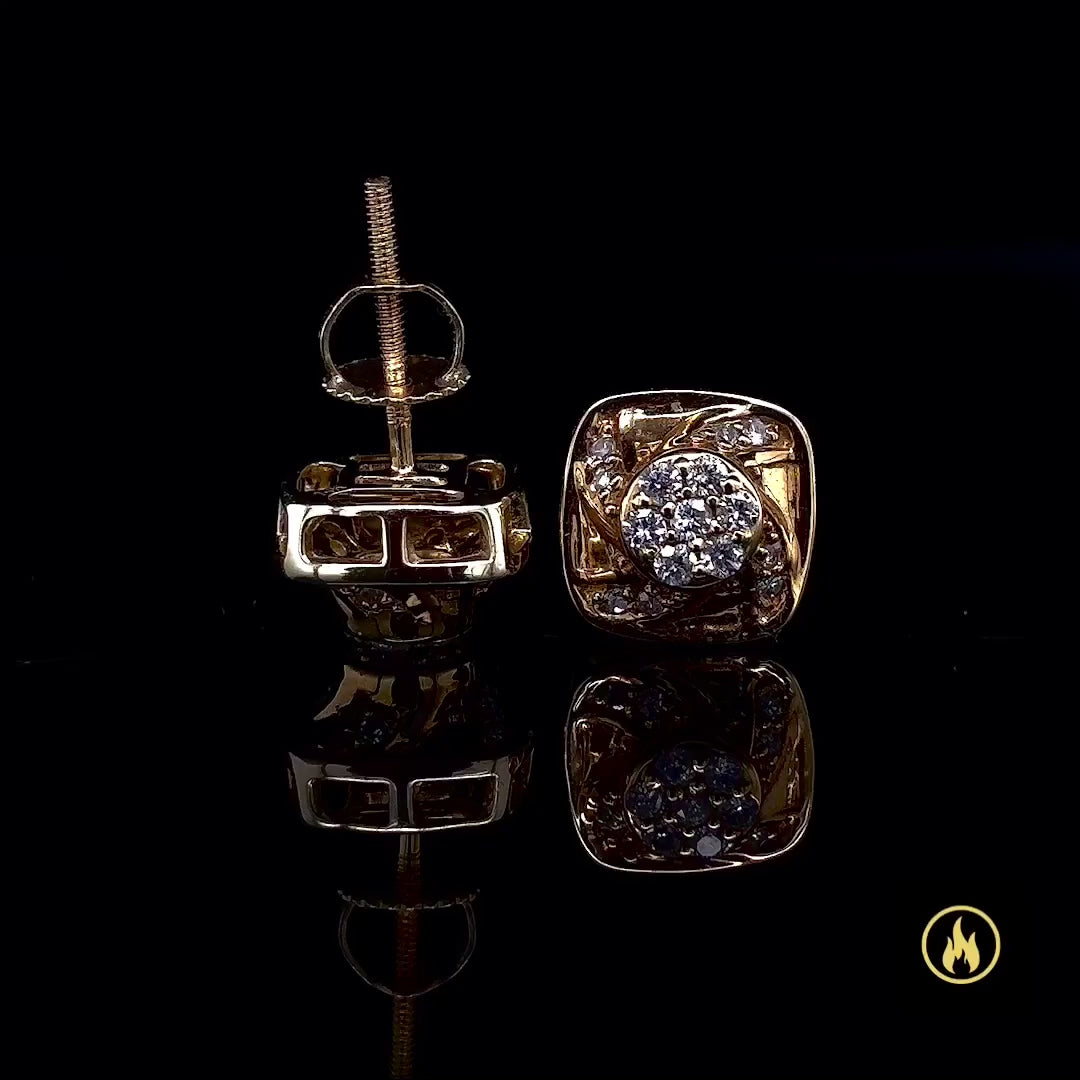 14K Yellow Gold 3D Diamond Earrings 0.25ct
