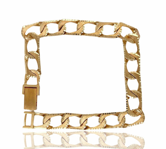 10K Solid Yellow Gold Diamond-Cut Curb Bracelet