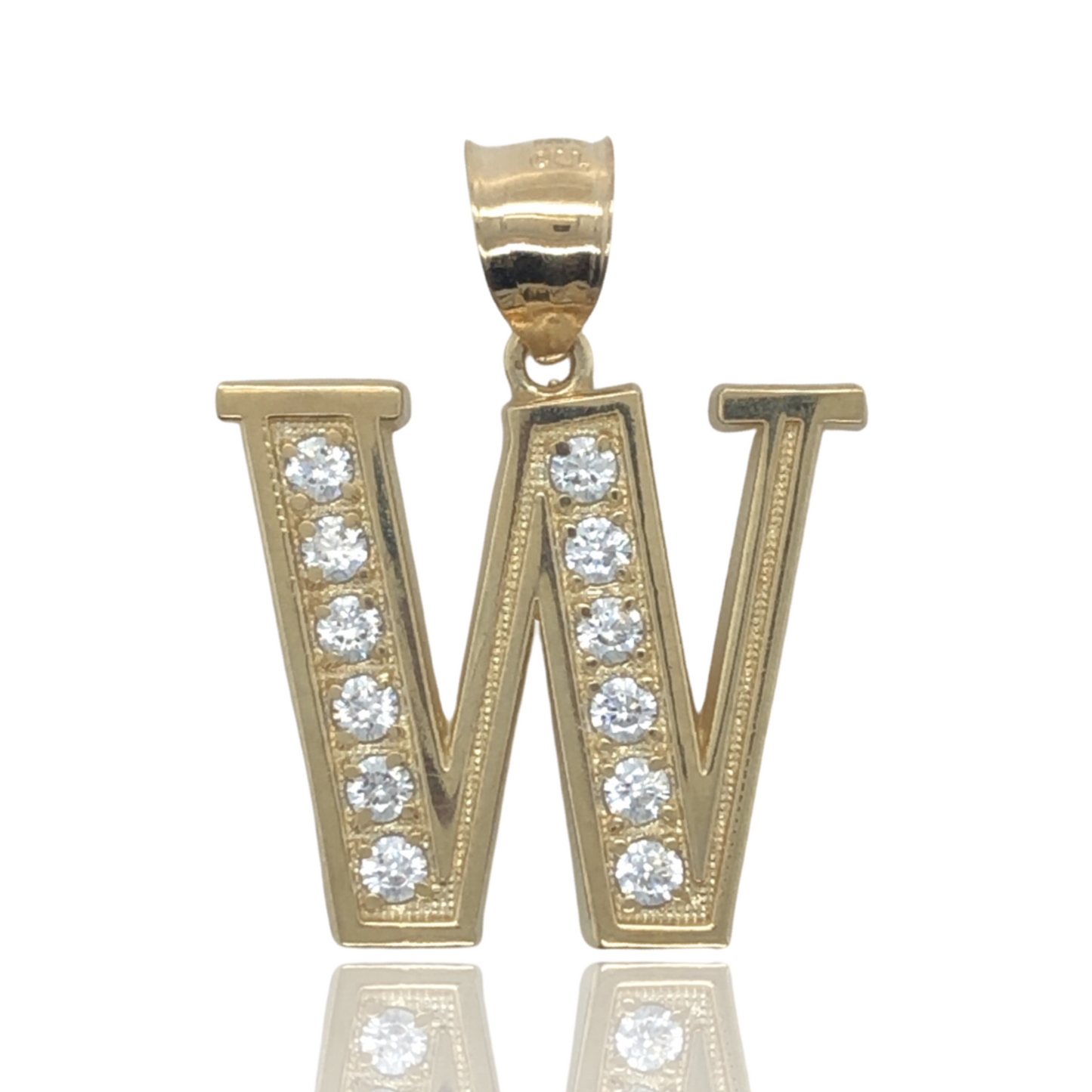 10K Yellow Gold Bold Style Cubic Zirconia Initial Letter "W"