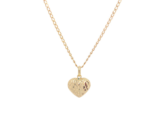 10k yellow gold puff heart charm with chain 