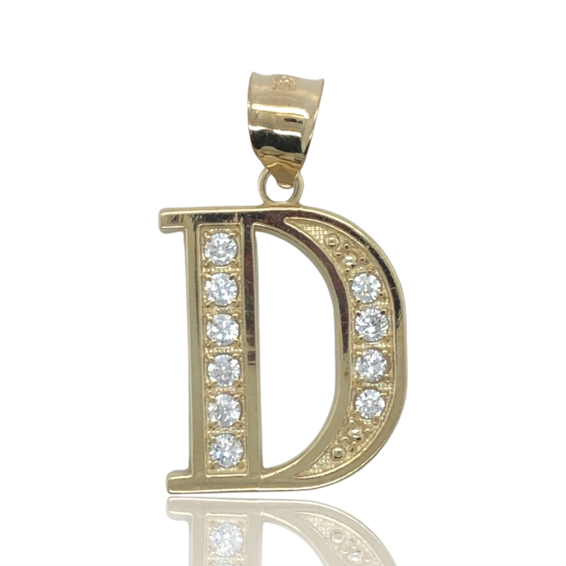 10K Yellow Gold Bold Style Cubic Zirconia Initial Letter "D"