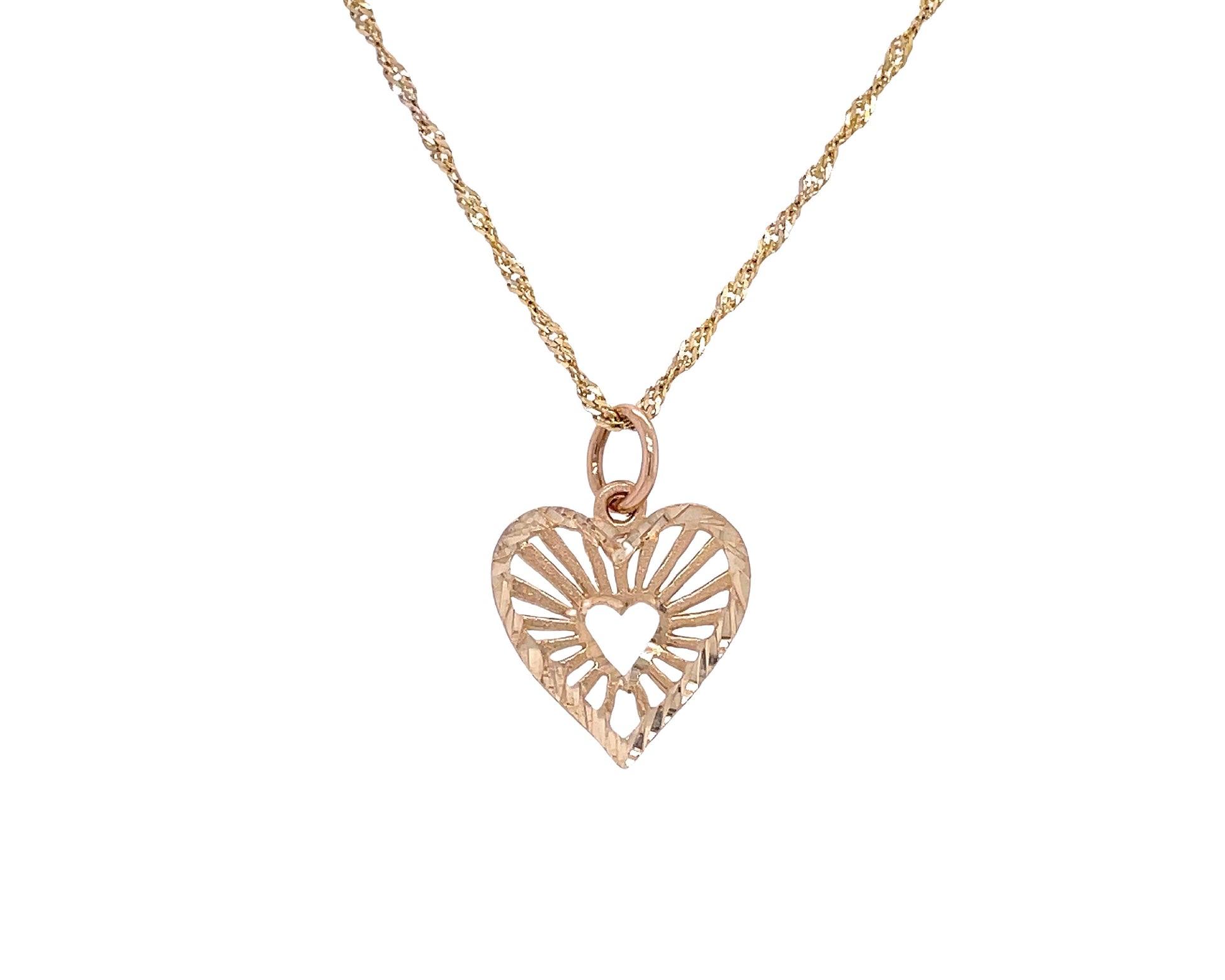 10k yellow gold Singapore chain with heart charm- women's jewelry 