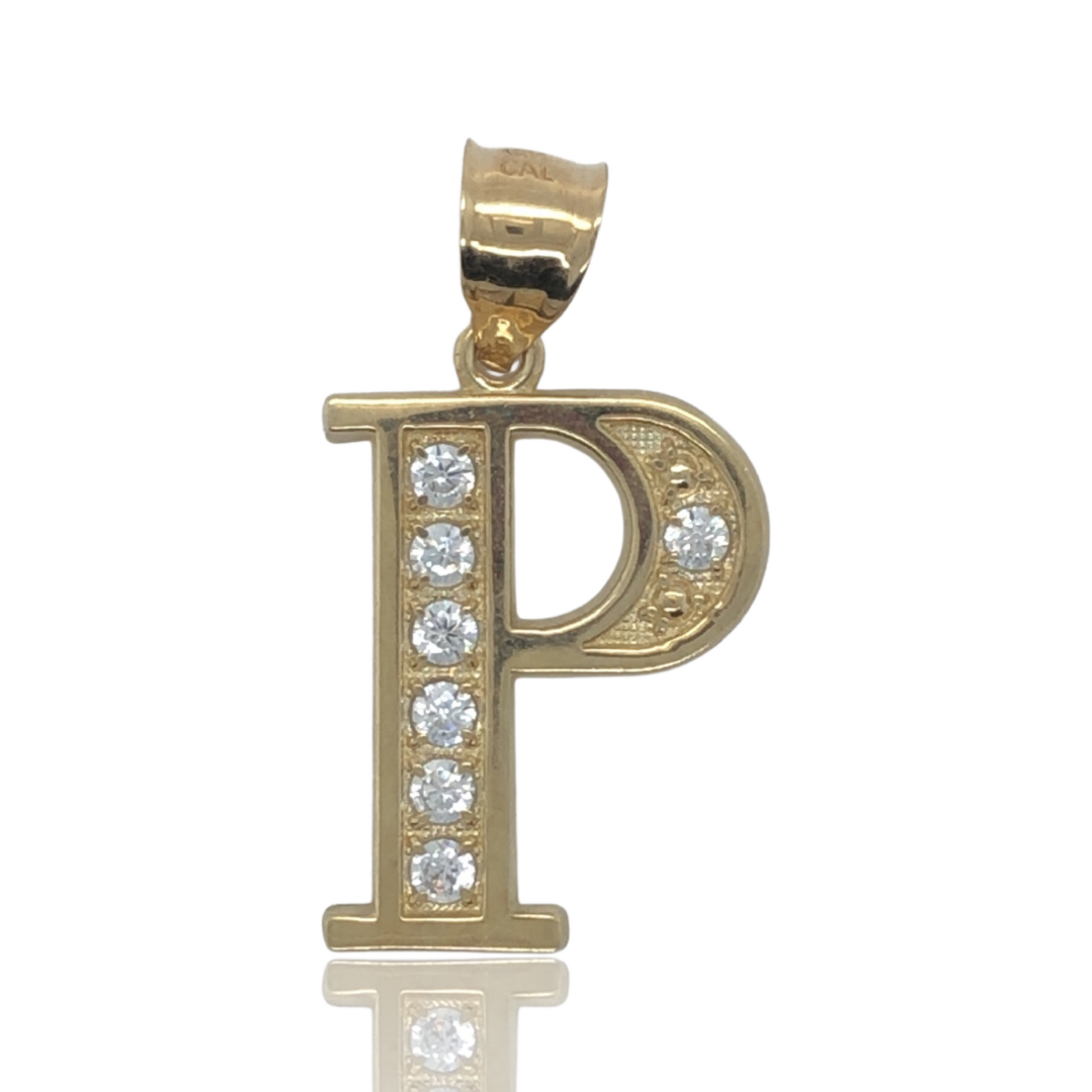 10K Yellow Gold Bold Style Cubic Zirconia Initial Letter "P"