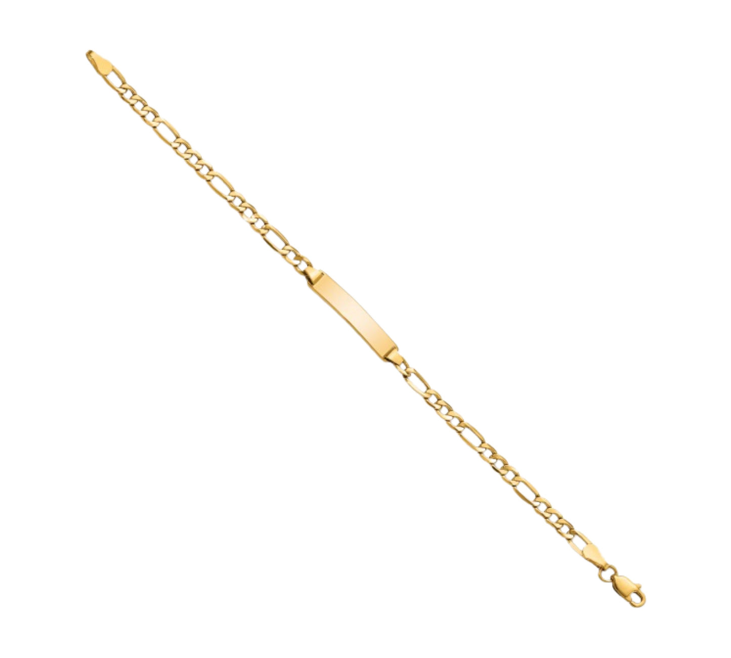 10K Yellow Gold Engravable ID Plate Figaro Bracelet (5.2-4.5-3.5-2.5MM)