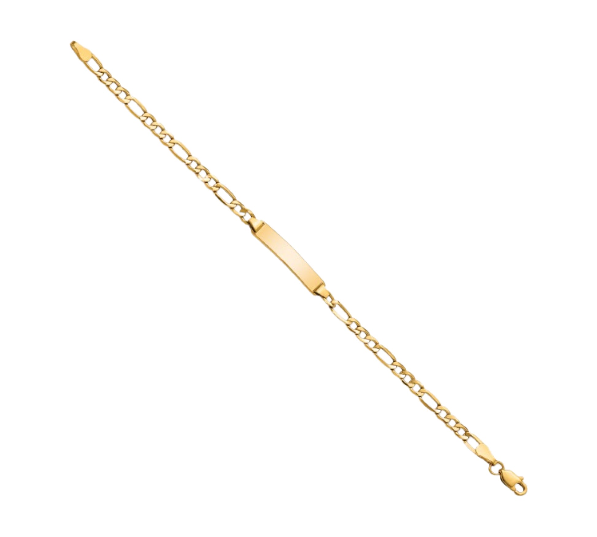 Gold Engravable ID Plate Figaro Bracelet