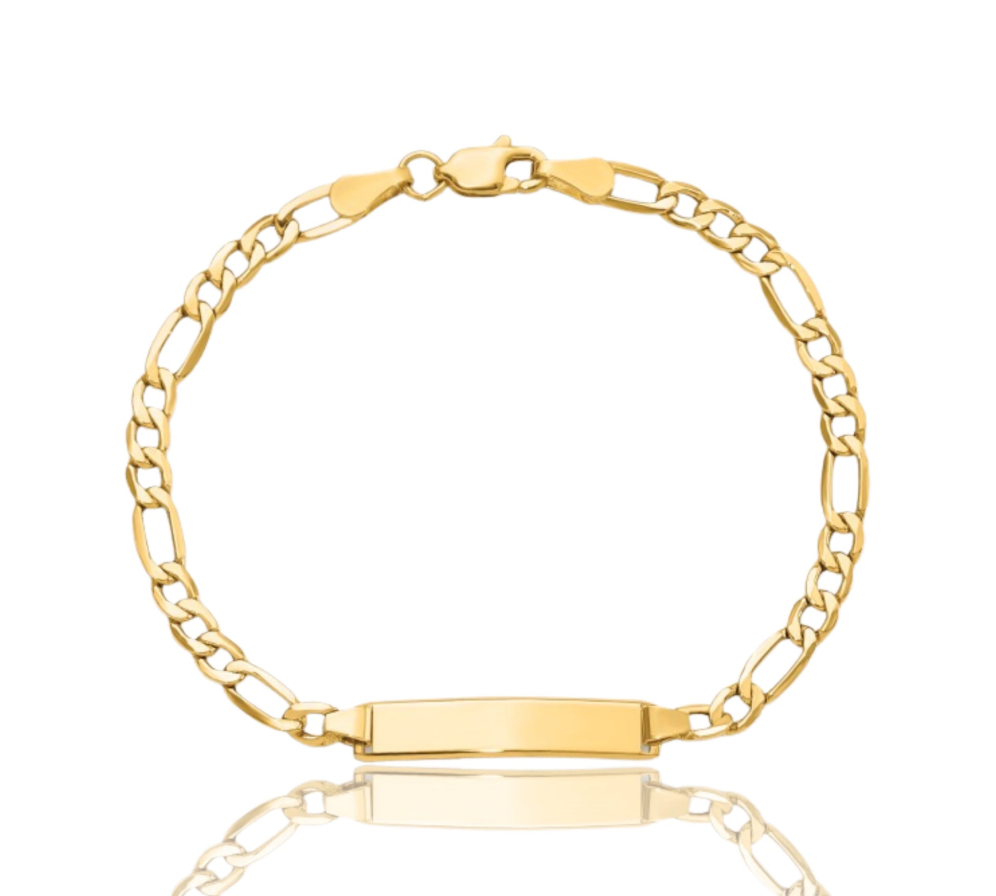 10K Yellow Gold Engravable ID Plate Figaro Bracelet 