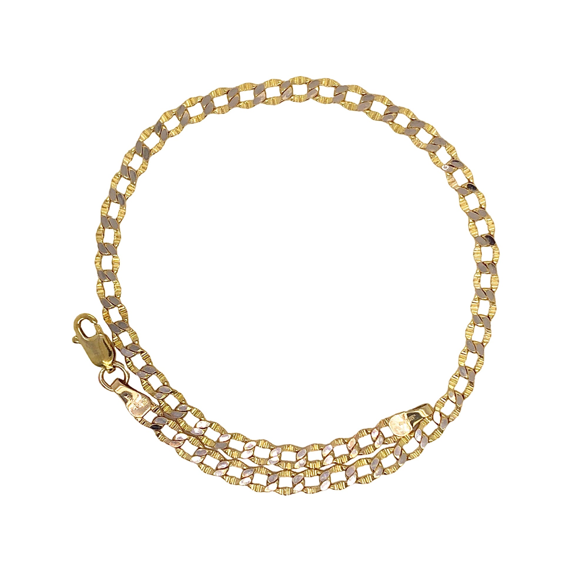 10k two-tone gold  anklet with diamond-cut 
