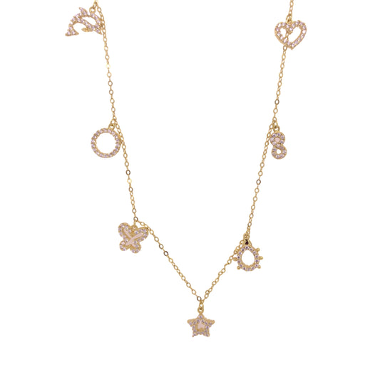 10k yellow gold anklet with cz charms ( heart, infinity, butterfly, star, dolphin) 