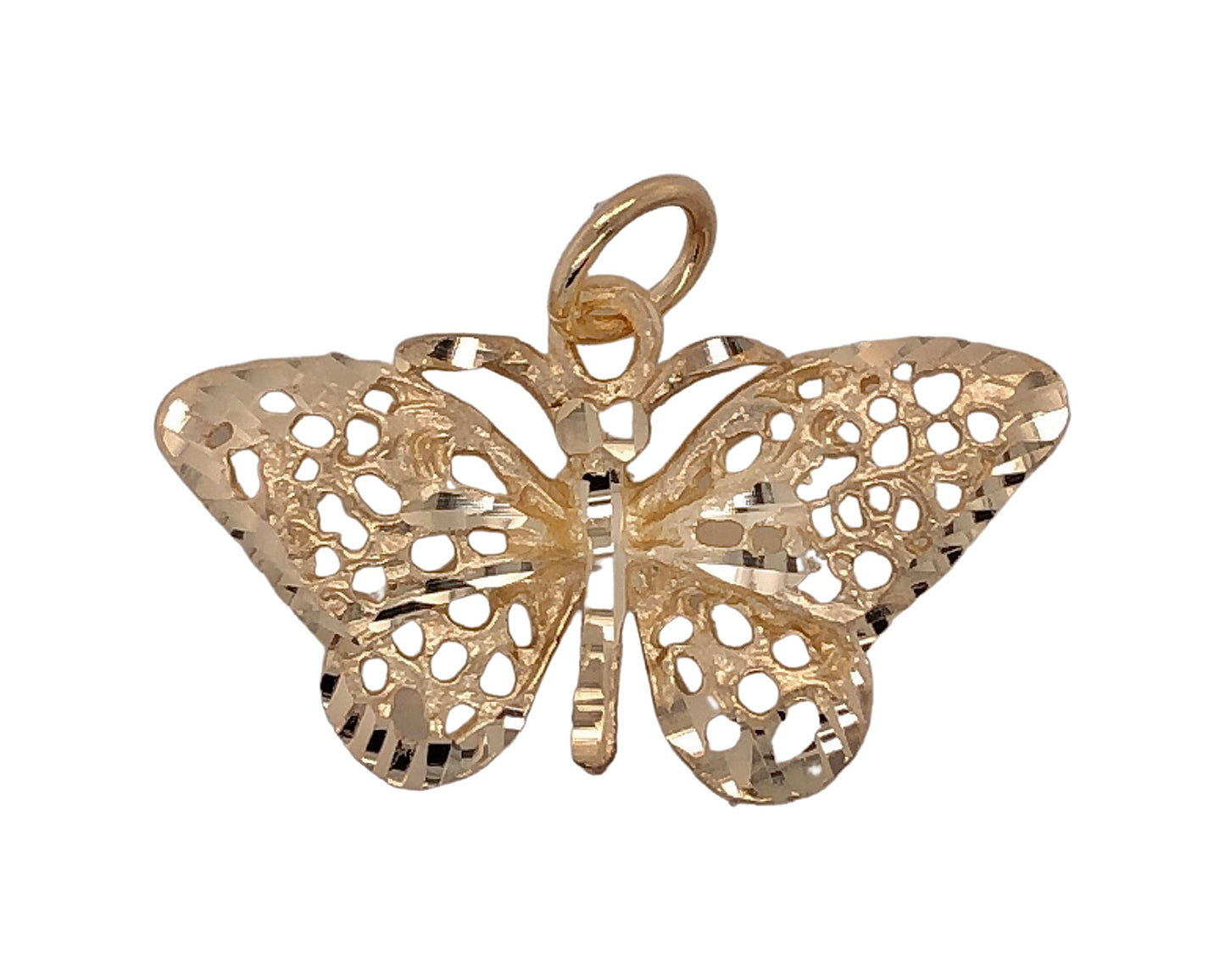 Solid Yellow Gold Diamond-Cut  Butterfly Charm