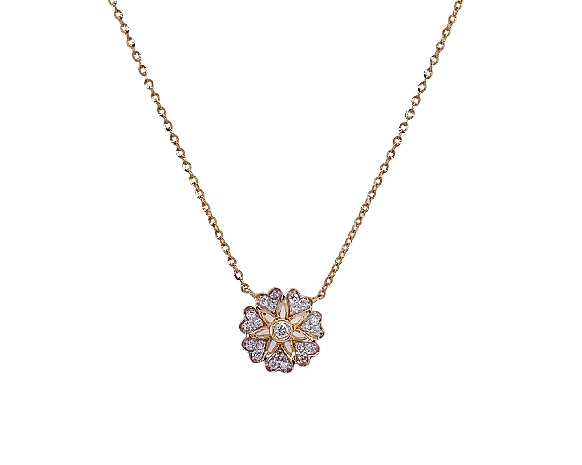 14k yellow gold diamond flower necklace -gift ideas for women 