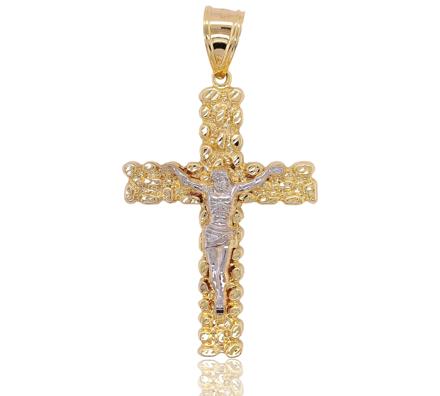 10K Two-Tone Gold Nugget Style Cross