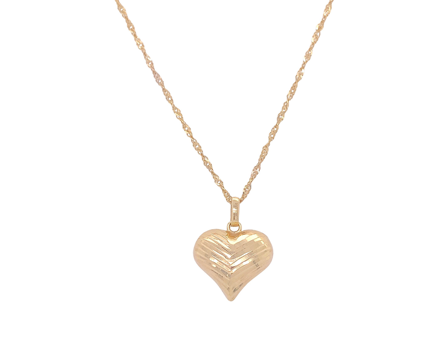 10K Yellow Gold Puff Heart Charm With Chain