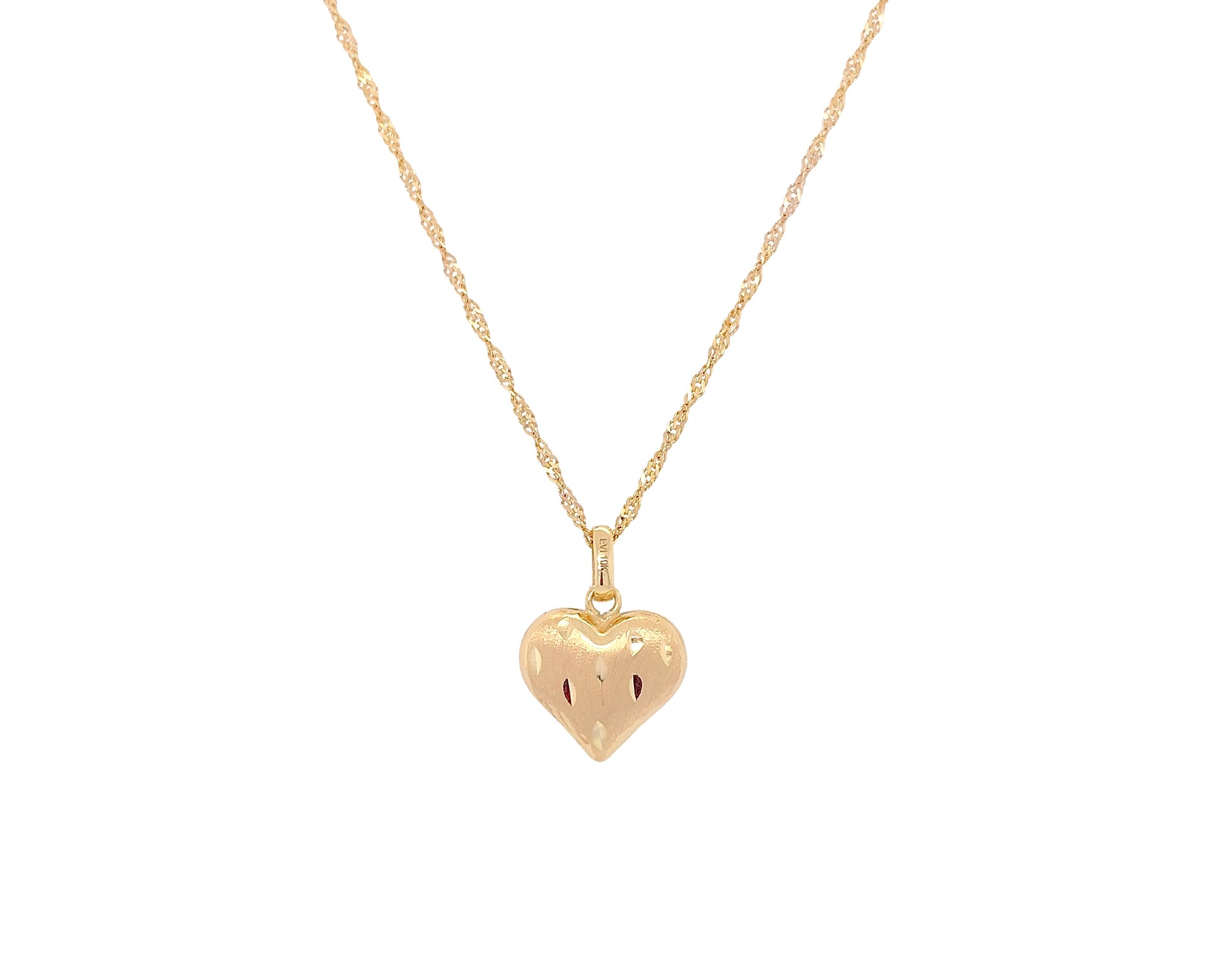 10k yellow gold puff heart charm with chain