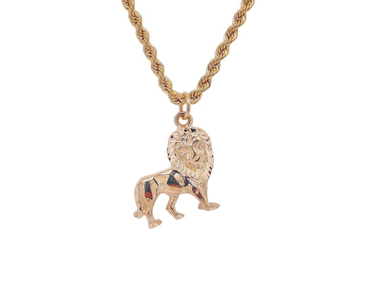 10k yellow gold walking lion pendant with rope chain 