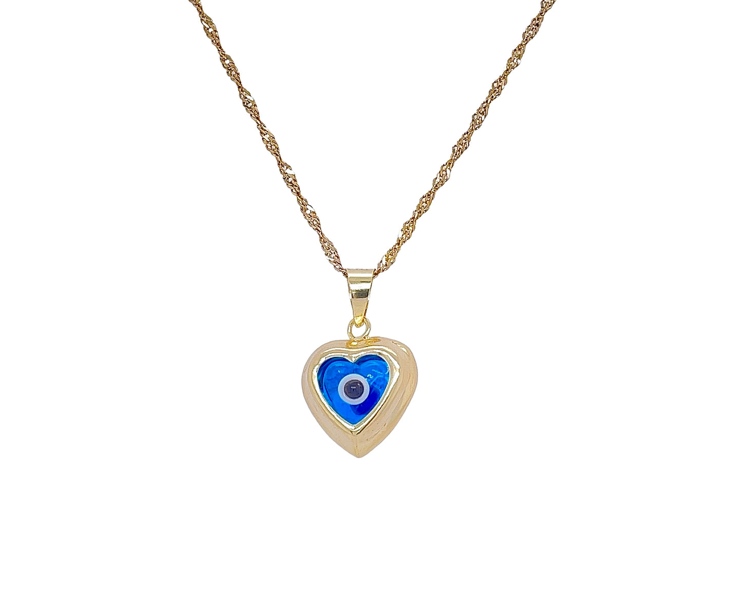 10K Yellow Gold Heart Evil Eye Charm With Chain
