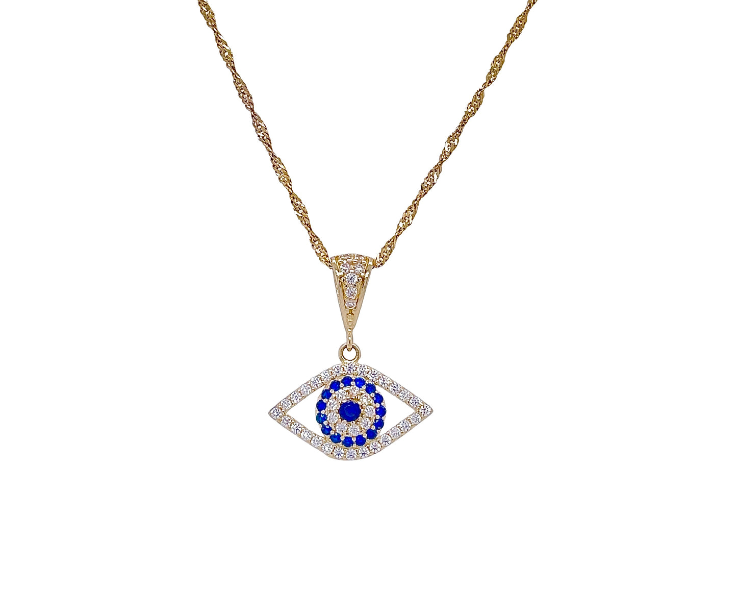 10K Yellow Gold Cz Evil Eye Pendant With Chain