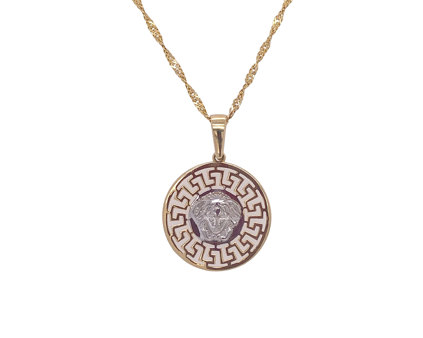 10K Yellow Gold Circle Versace-style Pendant With Chain